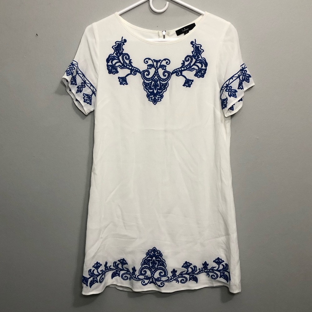 Lulus, S, White dress with navy blue trim
